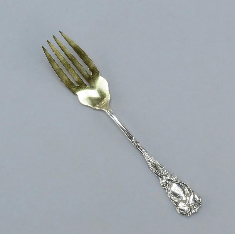 Fine Set 12 Durgin Sterling Silver Tulip Art Nouveau Salad Dessert Forks C Mono - 3