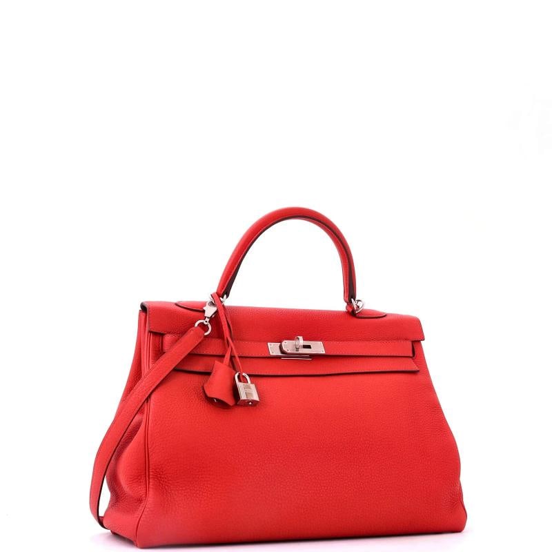 Hermes Kelly Handbag Red Togo with Palladium Hardware 35 - 2