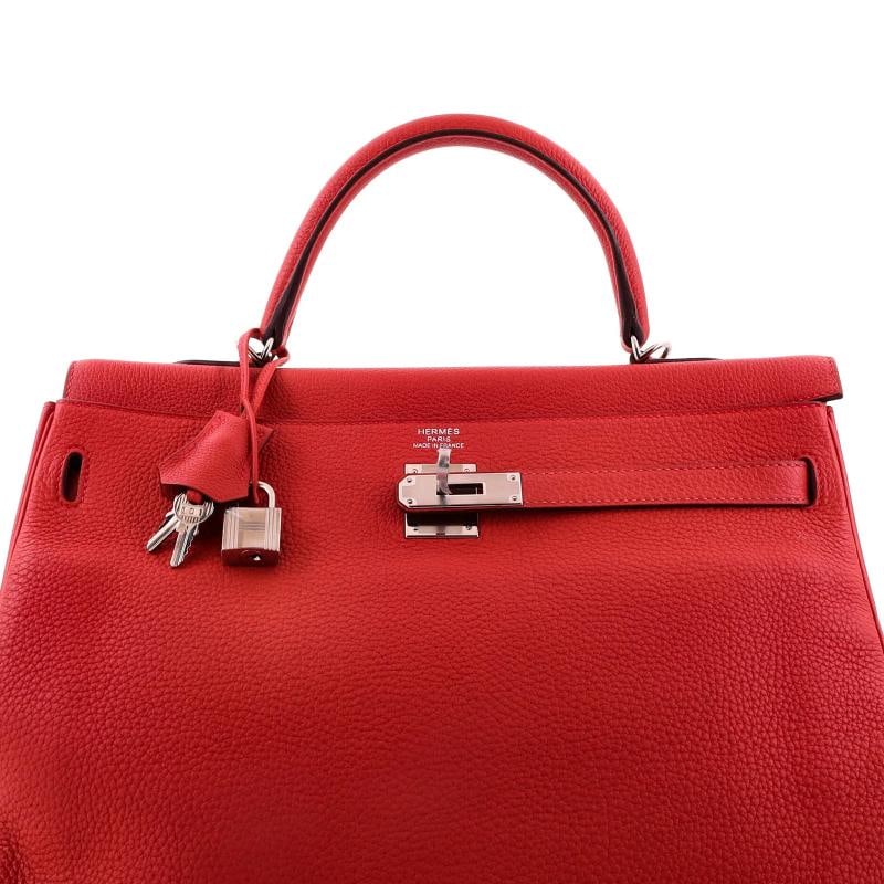 Hermes Kelly Handbag Red Togo with Palladium Hardware 35 - 5