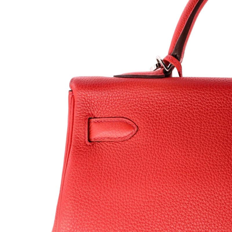 Hermes Kelly Handbag Red Togo with Palladium Hardware 35 - 8