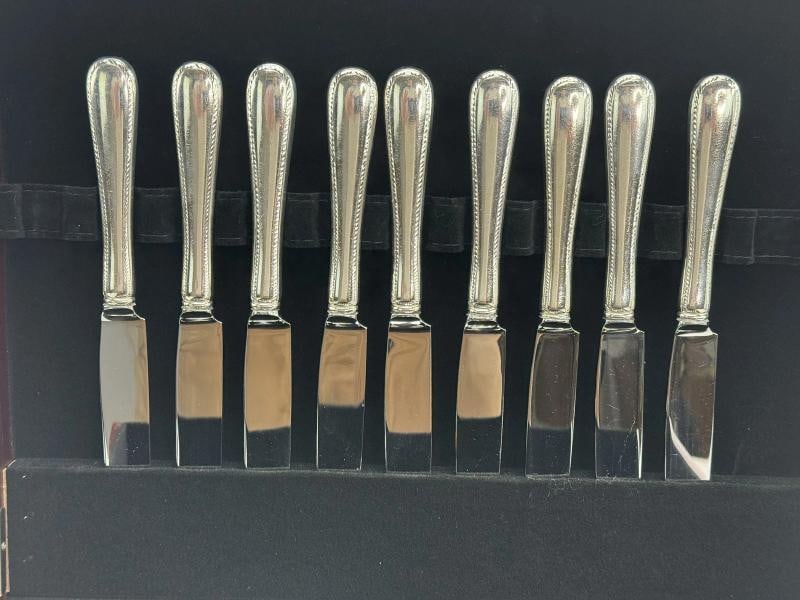 Tuttle Sterling Silver 62pc Feather Edge Flatware Set for 9 Harry Truman Marks - 5