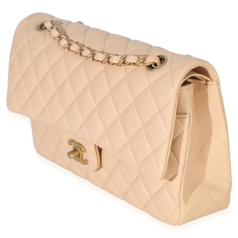 Chanel Beige Quilted Lambskin Medium Classic Double Flap Bag - 3