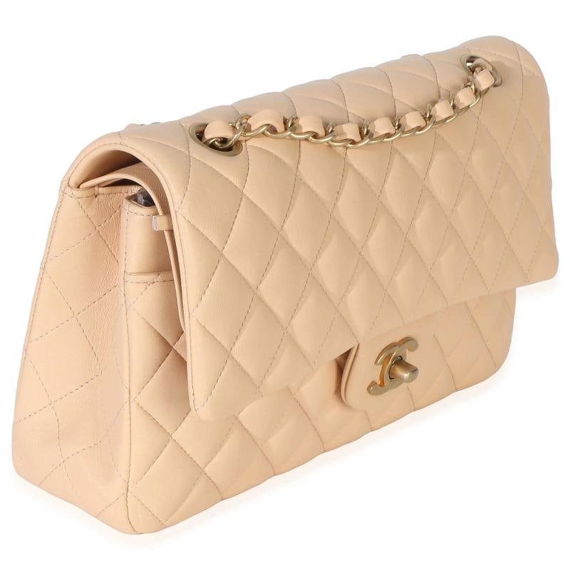 Chanel Beige Quilted Lambskin Medium Classic Double Flap Bag - 4