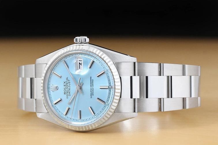 ROLEX MENS DATEJUST ICE BLUE 18K GOLD STAINLESS STEEL WATCH w/ OYSTER BRACELET - 2