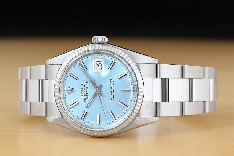 ROLEX MENS DATEJUST ICE BLUE 18K GOLD STAINLESS STEEL WATCH w/ OYSTER BRACELET - 3