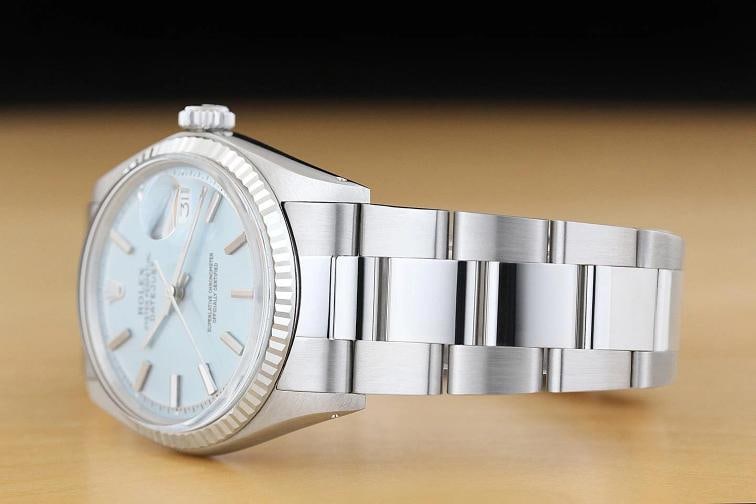 ROLEX MENS DATEJUST ICE BLUE 18K GOLD STAINLESS STEEL WATCH w/ OYSTER BRACELET - 4