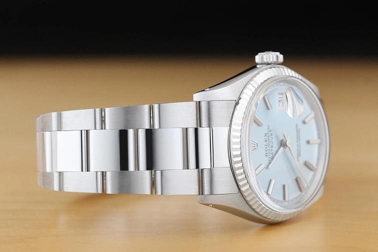 ROLEX MENS DATEJUST ICE BLUE 18K GOLD STAINLESS STEEL WATCH w/ OYSTER BRACELET - 7