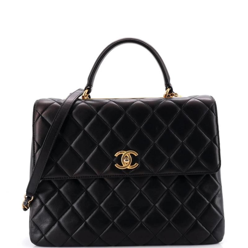 Chanel Trendy CC Top Handle Bag Quilted Lambskin Large: Condition: Pre-owned - Good,Brand: Chanel,Exterior Material: Leather,Style: Top Handle,Exterior Color: Black,Department: Women,Size: Large Estimated Retail Price: $7,000 Condition: Very Good.