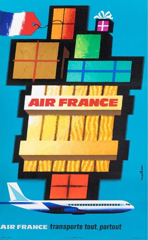 Original Air France Poster, Nathan, Boeing 707, Aviation, Mid Century, 1962: Condition: Used,Country of Origin: France,Unit of Sale: Single-Piece Work,Artist: Nathan,Signed By: Nathan,Size: Medium (up to 36in.),Signed: Yes,Color: Blue - Red - Orange - Green - Purple,Title: