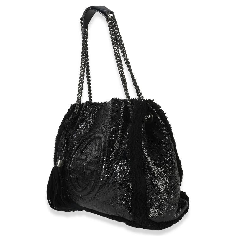 Gucci Black Patent Shearling Medium Soho Hobo - 3