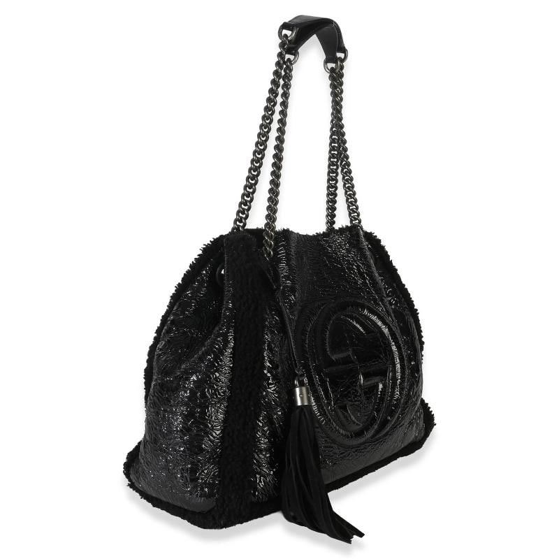 Gucci Black Patent Shearling Medium Soho Hobo - 4