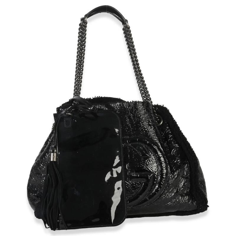 Gucci Black Patent Shearling Medium Soho Hobo - 6