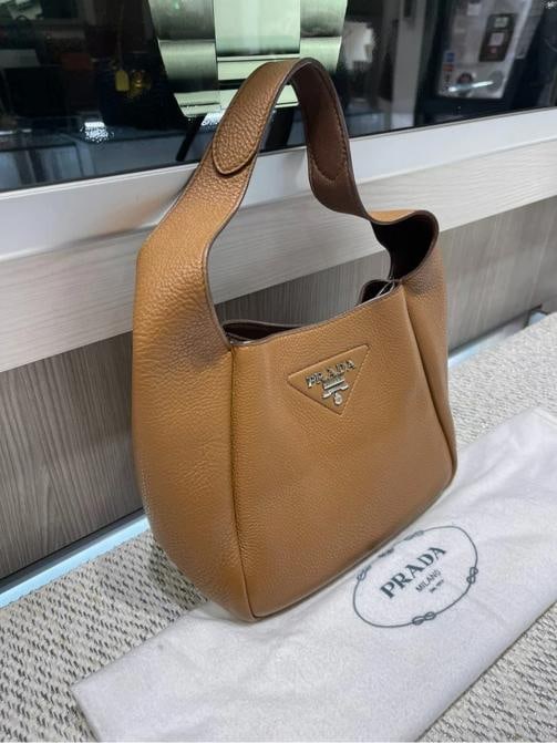 Prada Dynamique Daino Vitello Small Hobo in Camel Brown - 2