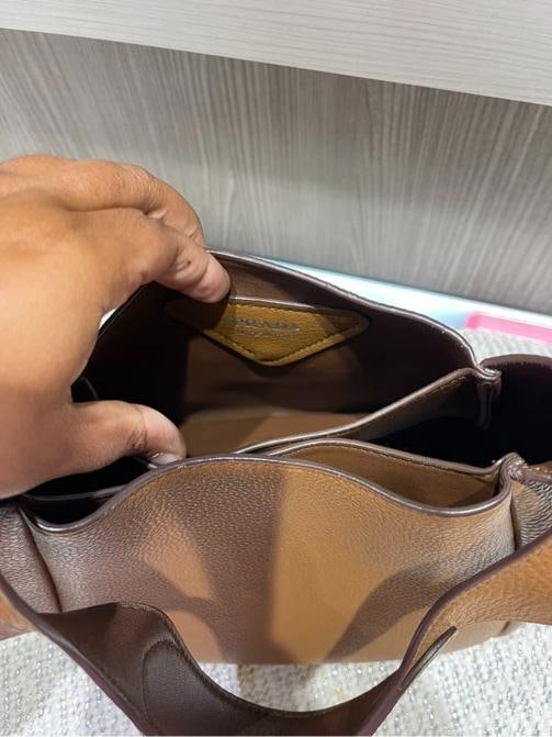 Prada Dynamique Daino Vitello Small Hobo in Camel Brown - 7