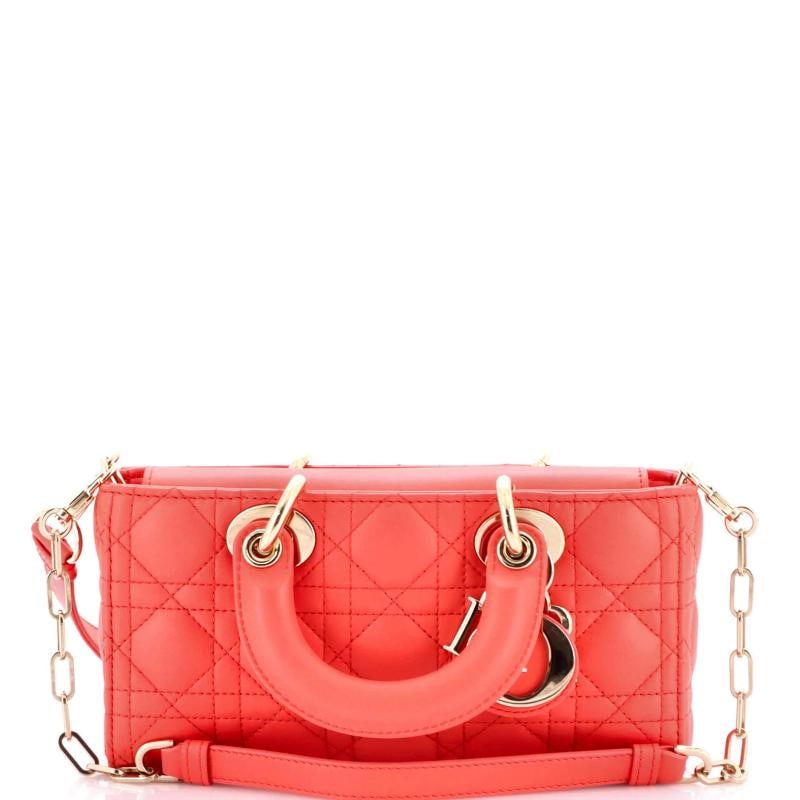 Christian Dior Lady D-Joy Bag Cannage Quilt Lambskin Small: Accessories: Extra Strap, With Strap Measurements: Height 4.5", Width 8.5", Depth 2.5" . Condition: Pre-owned - Excellent,Brand: Christian Dior,Exterior Material: Leather,Style: Top Handle,Exterior