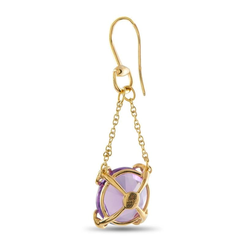 Gucci Horsebit 18K Yellow Gold Purple Gemstone Dangle Earrings GU26-060526 - 2