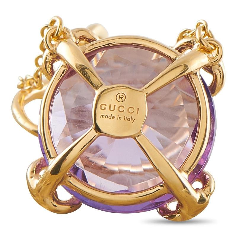 Gucci Horsebit 18K Yellow Gold Purple Gemstone Dangle Earrings GU26-060526 - 3