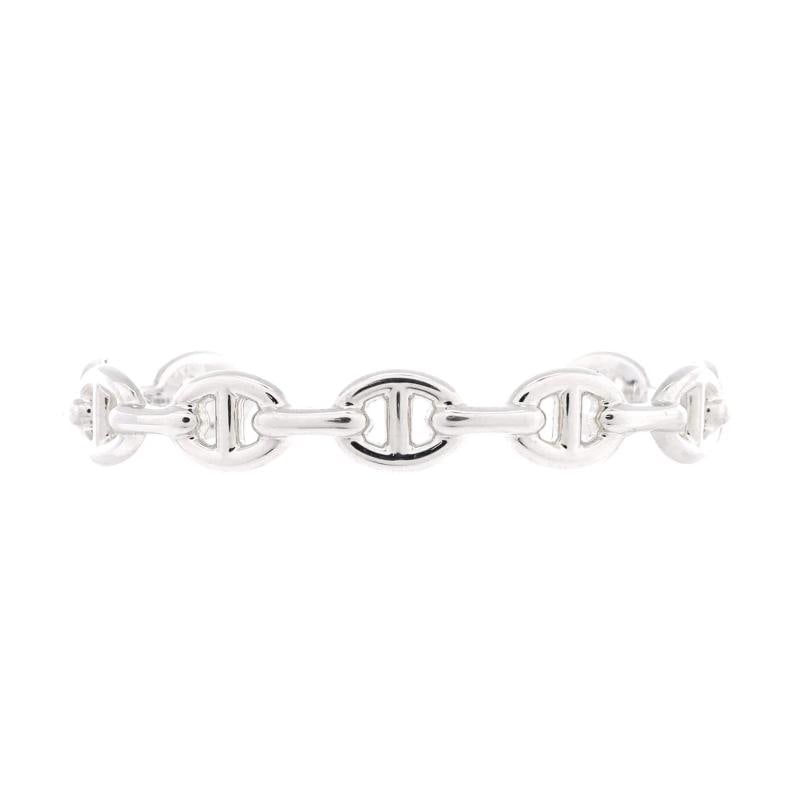 Hermes Chaine d'Ancre Enchainee Cuff Bracelet Sterling Silver Medium: Measurements: Circumference 6.5", Width 10" . Condition: Pre-owned - Good,Brand: Hermes,Main Stone: Unknown,Metal: Unknown,Metal Purity: Unknown,Style: Chain,Type: Bracelet,Color: Silver,Material: