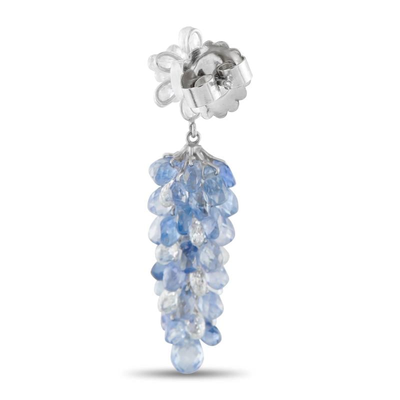 18K White Gold 5.0ct Diamond and Sapphire Dangle Earrings - 2