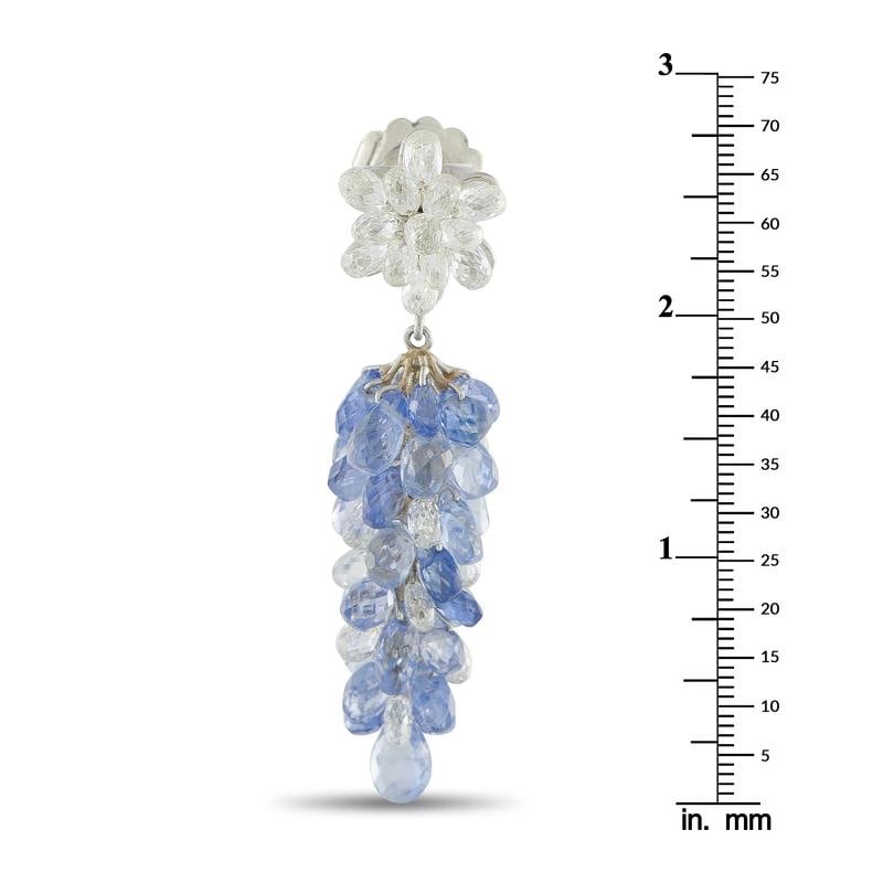 18K White Gold 5.0ct Diamond and Sapphire Dangle Earrings - 3