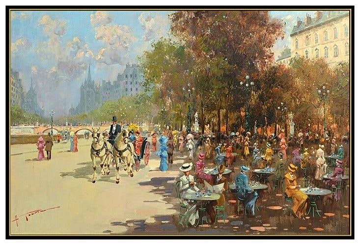Antonio Gravina Original Oil Painting On Canvas Signed Large Cityscape Artwork - 3