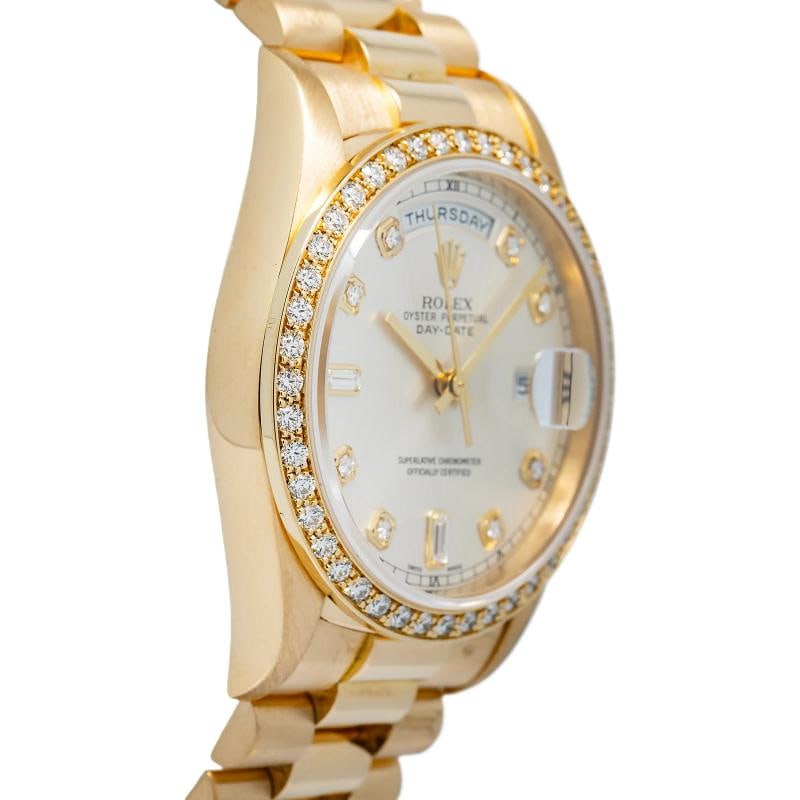 Rolex Day Date 18348 18k Yellow Gold Factory Silver Diamond Dial Auto Watch 36mm - 4