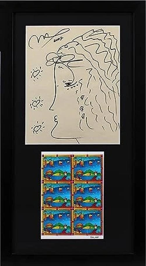 Peter Max "2007" Authentic Signed 8.75x10.75 Sketch Framed Display PSA #V24271 - 3