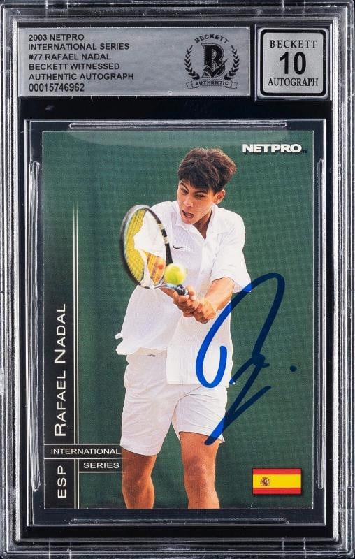 2003 Netpro International Series #77 Rafael Nadal Rookie Beckett Auto Grade 10: Condition: Ungraded - Near mint or better: Not in original packaging or professionally graded ,Card Size: Standard,League: ATP Tour,Autographed: Yes,Set: 2003 NetPro International Series,Signed By: