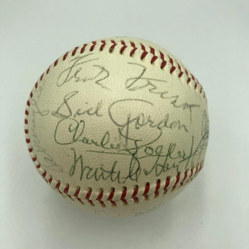 Pie Traynor Lefty Grove Joe Dimaggio Hall Of Fame Multi Signed Baseball JSA - 4