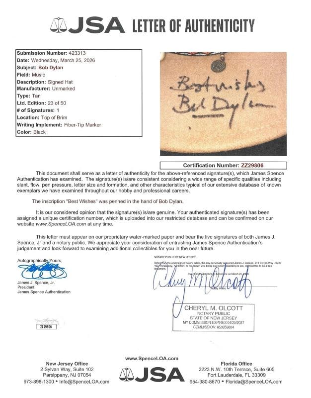 Bob Dylan Signed Autographed Limited Edition Hat With JSA COA RARE - 4