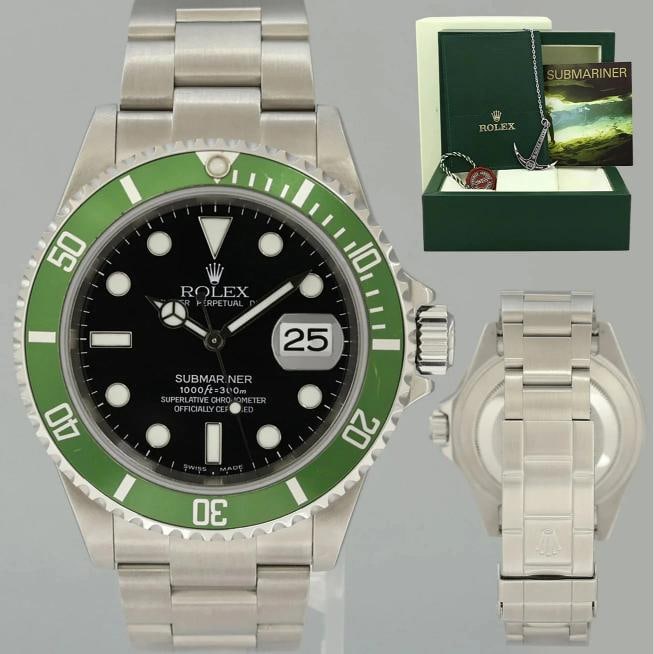 Rolex Flat 4 Kermit F Serial 16610LV Green Submariner 40mm Watch Box: Condition: Pre-owned - Excellent,Brand: Rolex,Department: Unisex Adults,Type: Wristwatch,Customized: No,Model: Submariner,With Original Box/Packaging: Yes,Case Size: 40 mm,With Papers: