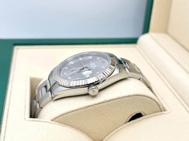 2024 Rolex Datejust 41 126334 Slate Rhodium Diamond 18k Gold Steel Box Paper - 3