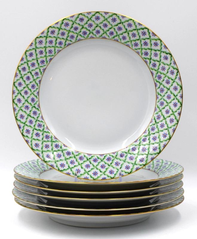 6 Le Tallec Hand Painted French Dinner Plates - Made for Barney's NYC: Measures 10 1/8" diameter by 1 1/4" deep. . Condition: Used,Brand: Le Tellec,Type: Dinner Plate,Features: Hand Painted,Material: Porcelain,Country of Origin: France