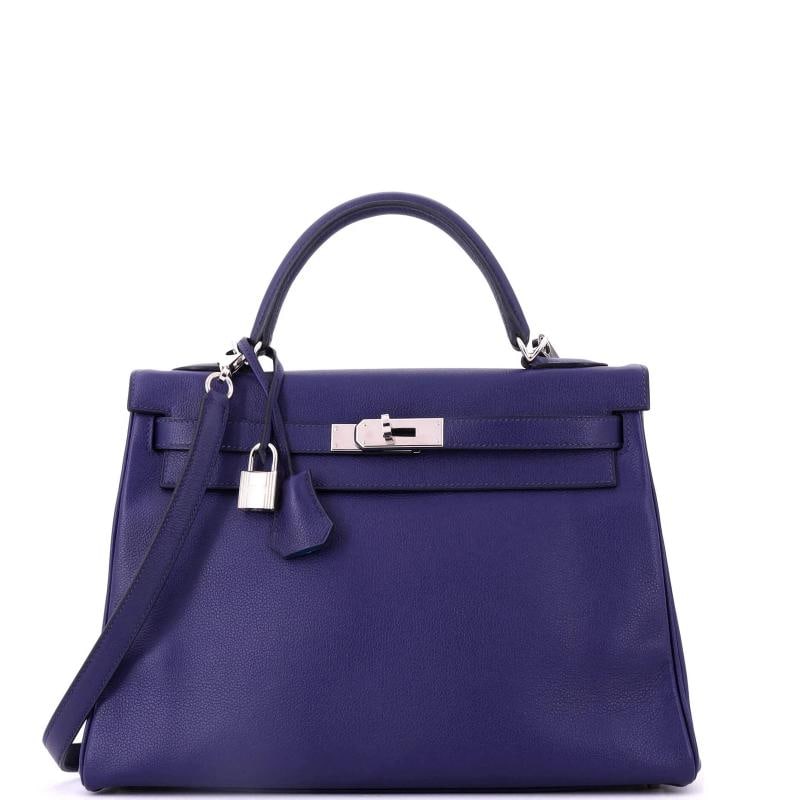 Hermes Kelly Handbag Verso Evercolor with Palladium Hardware 32: Accessories: Keys, Clochette, Lock, Dust Bag, With Strap Measurements: Height 9", Width 12", Depth 4" . Condition: Pre-owned - Good,Brand: Hermes,Exterior Material: Leather,Style: Top Handle,Exterior
