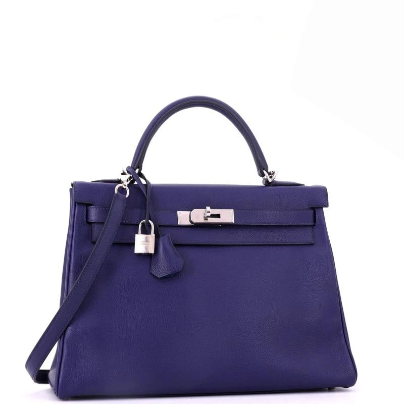 Hermes Kelly Handbag Verso Evercolor with Palladium Hardware 32 - 3