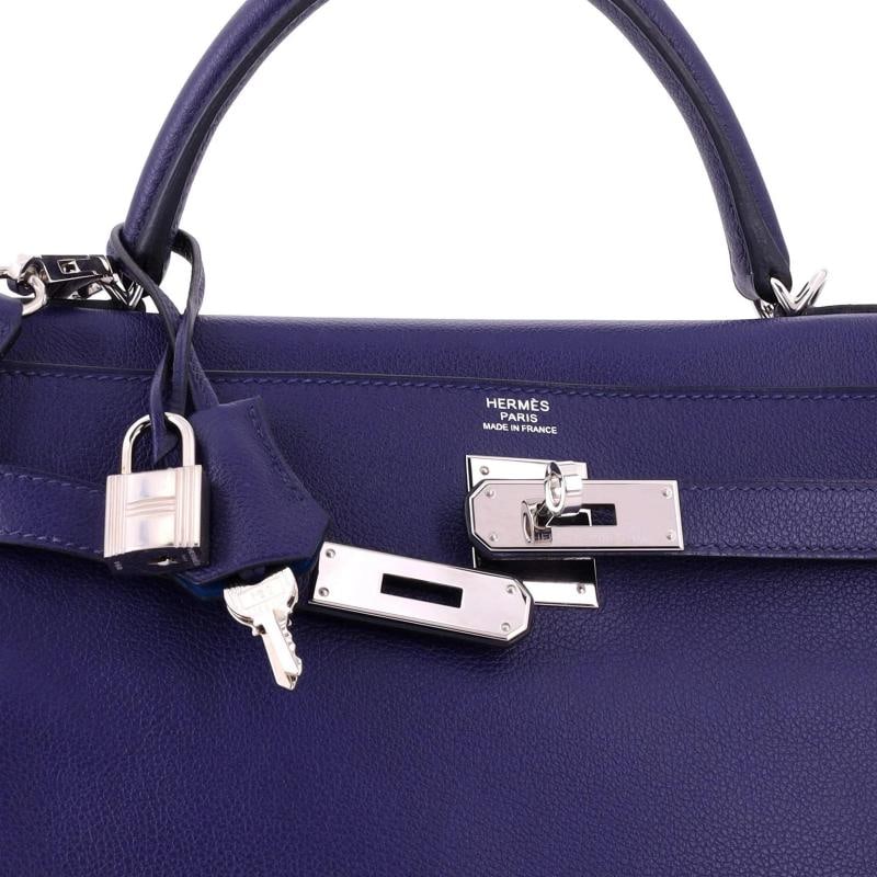 Hermes Kelly Handbag Verso Evercolor with Palladium Hardware 32 - 7