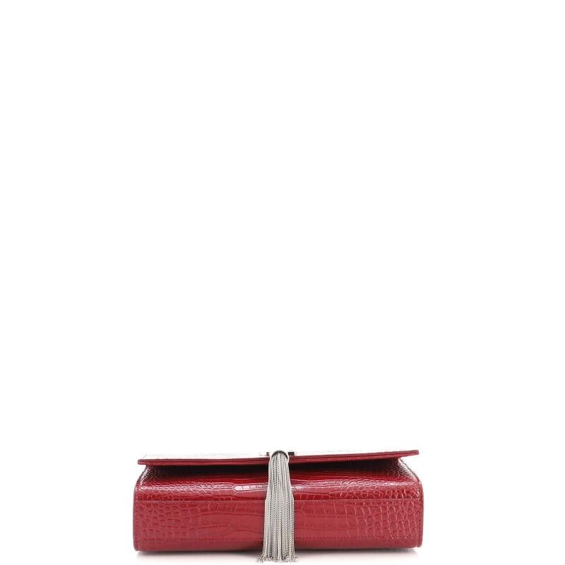 Saint Laurent Classic Monogram Tassel Crossbody Bag Crocodile Embossed Leather - 4