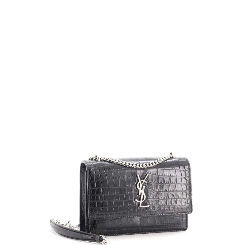 Saint Laurent Sunset Chain Wallet Crocodile Embossed Leather - 2
