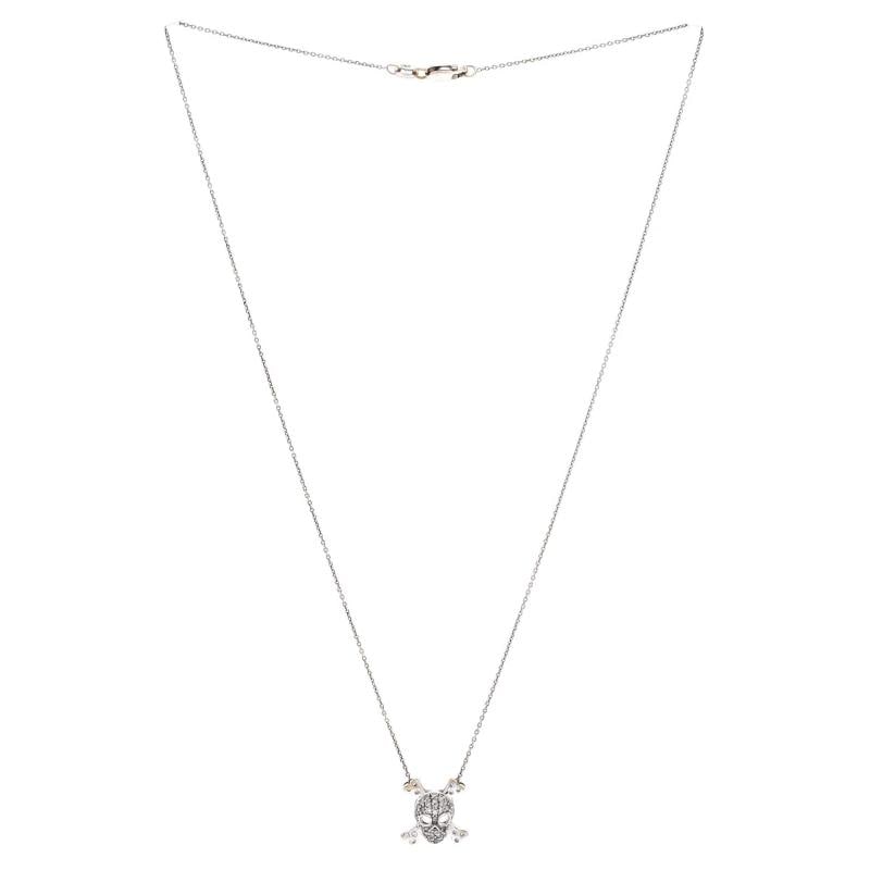 Roberto Coin Skull and Crossbones Pendant Necklace 18K White Gold and Diamonds - 2