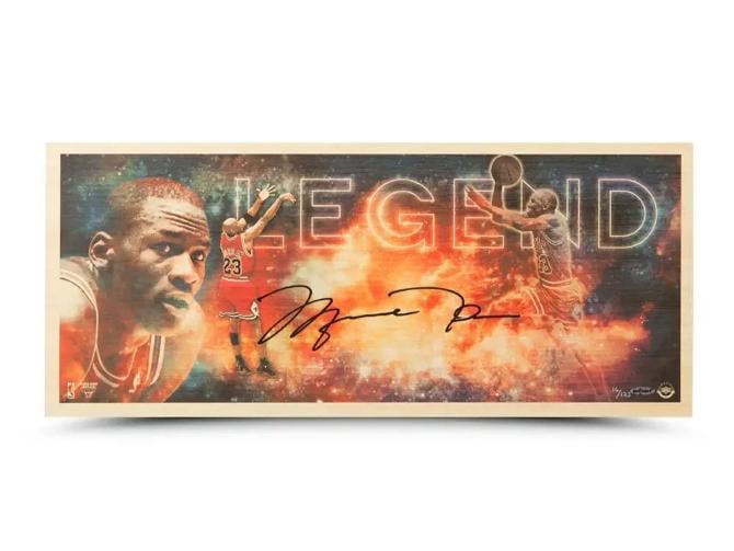 Michael Jordan Signed Upper Deck Legend Bamboo 11x26 Print Bulls #/123 UDA Holo: Player: Michael Jordan,Team: Chicago Bulls,Sport: Basketball-NBA,Product: Memorabilia,Signed: Yes,Autograph Authentication: Upper Deck,Original/Reprint: Original,Country of Origin: United States