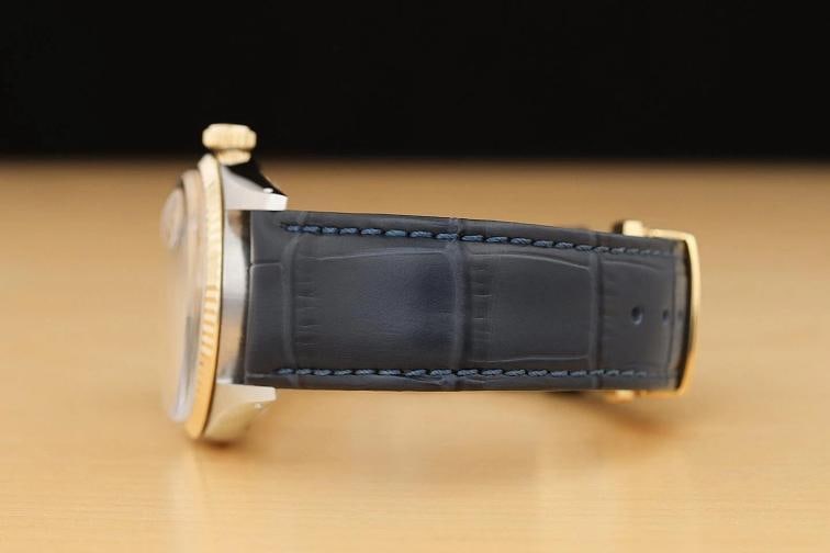 ROLEX DATEJUST 1601 14K YELLOW GOLD STEEL CHAMPAGNE DIAL BLUE LEATHER BAND WATCH - 5