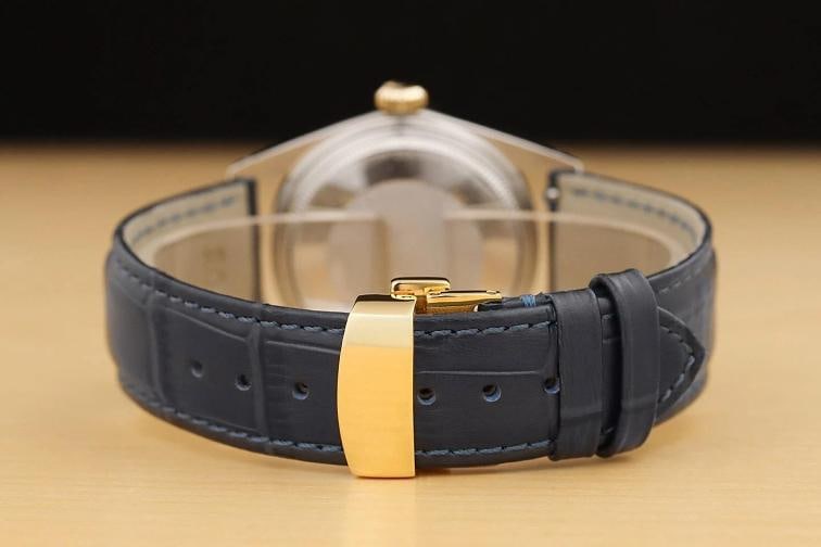 ROLEX DATEJUST 1601 14K YELLOW GOLD STEEL CHAMPAGNE DIAL BLUE LEATHER BAND WATCH - 6