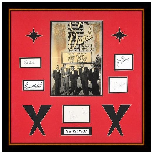 The Rat Pack Authentic Original Memorabilia Photo Signatures Framed Artwork: Industry: Music,Original/Reproduction: Original,Signed: Yes,Country of Origin: United States The item up for sale is a spectacular photo and signature of The Rat Pack, that retails for significantly