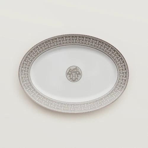 NEW HERMES MOSAIQUE AU 24 PLATINUM OVAL PLATTER LARGE #P035050P BRAND NIB - 2