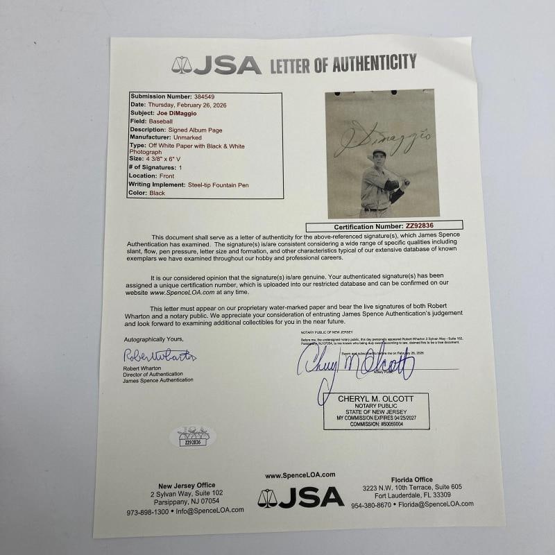 Joe Dimaggio 1930's Rookie Era Signed Album Page JSA COA - 3