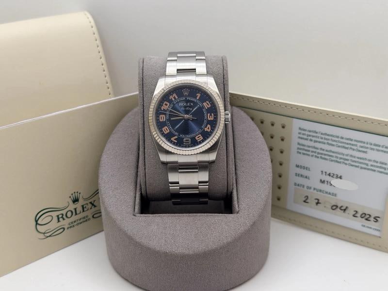2025 CPO Rolex Air King 114234 34mm Blue Concentric Dial Steel 18k Gold Steel - 10