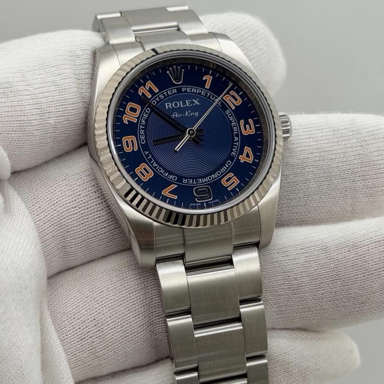 2025 CPO Rolex Air King 114234 34mm Blue Concentric Dial Steel 18k Gold Steel - 2