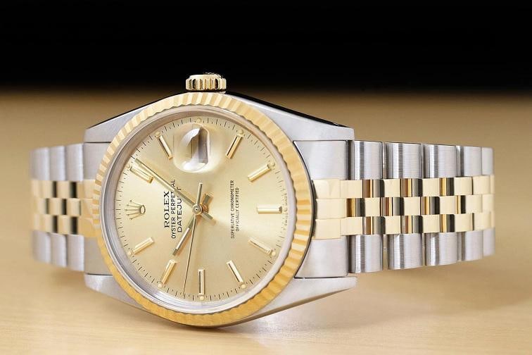 ROLEX MENS DATEJUST 16233 18K GOLD STAINLESS STEEL CHAMPAGNE DIAL TWO TONE WATCH - 2