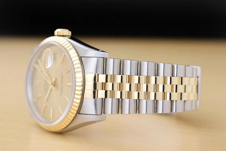 ROLEX MENS DATEJUST 16233 18K GOLD STAINLESS STEEL CHAMPAGNE DIAL TWO TONE WATCH - 4