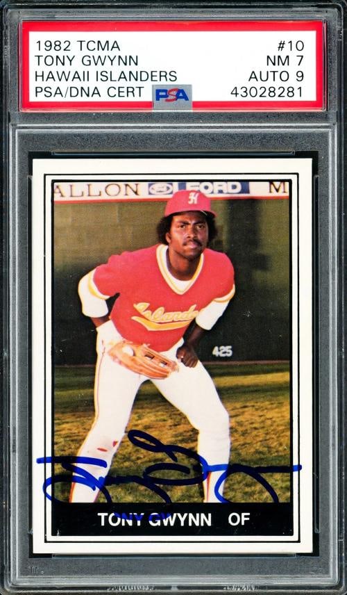 Tony Gwynn Signed 1982 TCMA Hawaii Islanders Card 10 Padres PSA/DNA #43028281: Condition: Ungraded - Very good: Not in original packaging or professionally graded ,Player/Athlete: Tony Gwynn,Player: Tony Gwynn,Team: San Diego Padres,Sport: Baseball,Product: Card,Autographed: